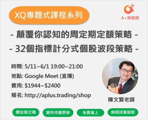 XQ專題式課程系列 – 陳文賢老師之定期定額&32種指標策略